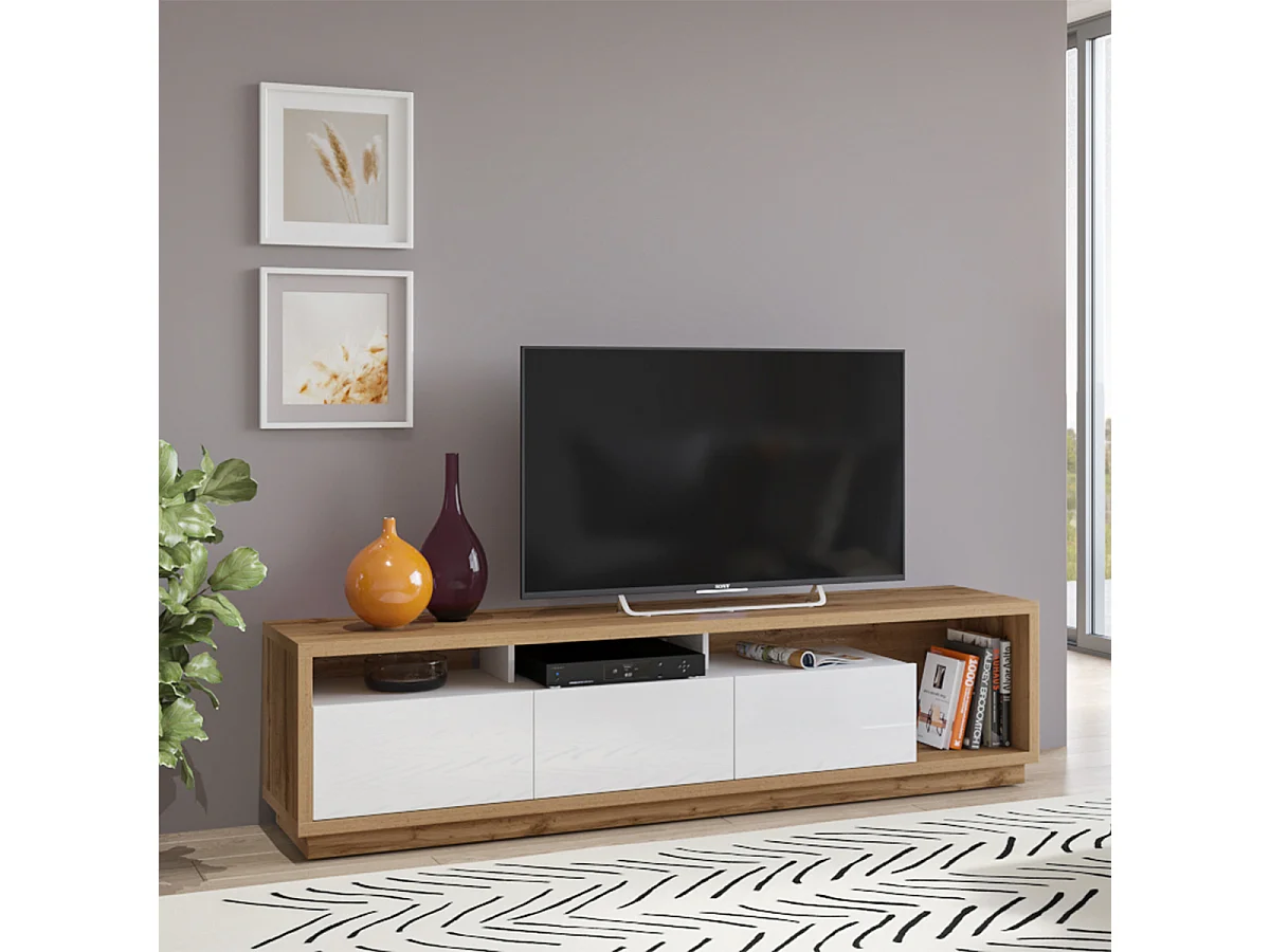 Mobile TV 3 cassetti Asten bianco e marrone 200cm