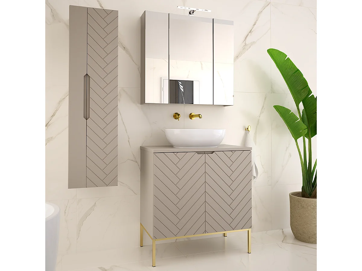 Meuble sous-vasque 80cm plan de toilette 2 portes sur pieds Daria Cachemire