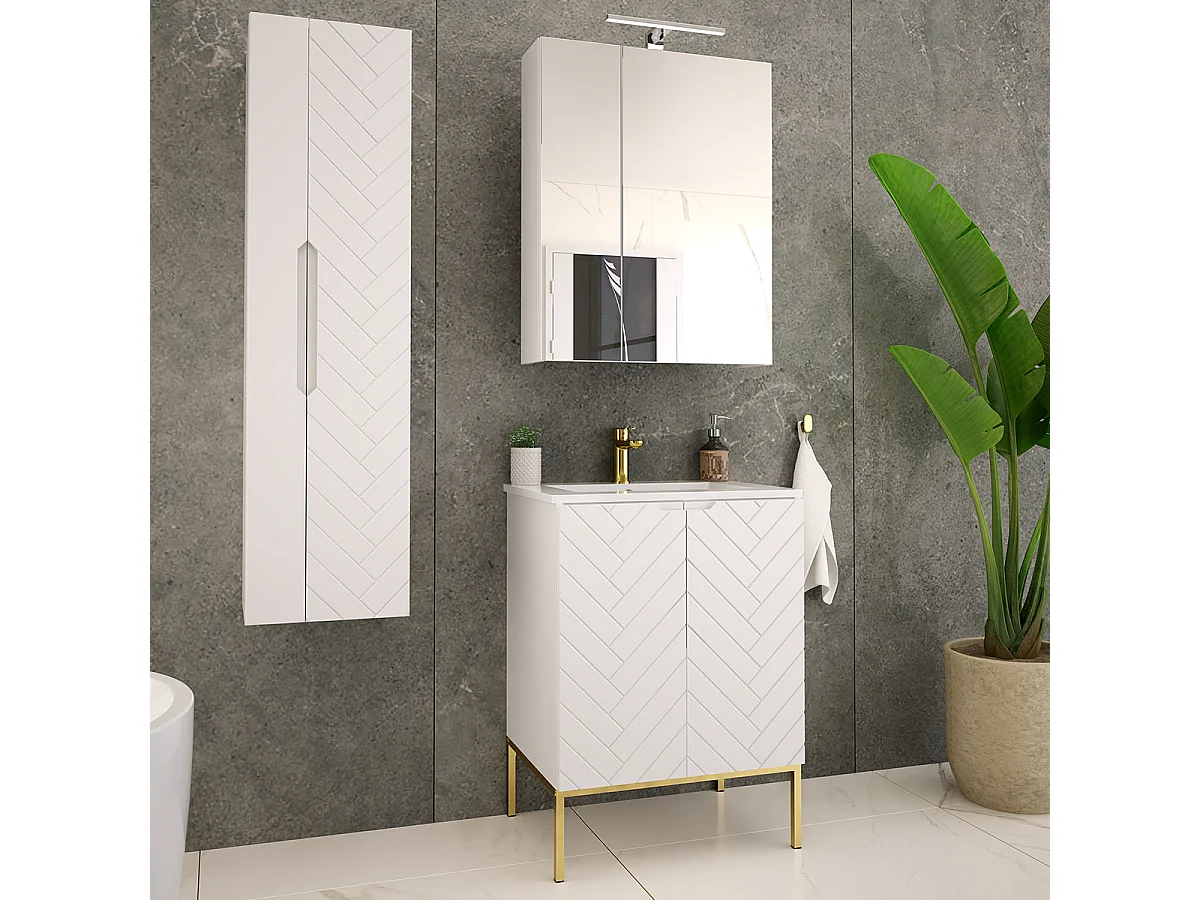Meuble sous-vasque 60cm plan de toilette 2 portes sur pieds Daria Blanc