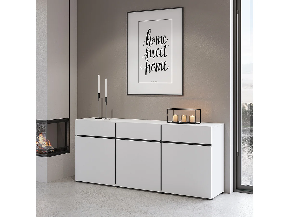 Komoda CROSS 3D3S 180cm biała/czarna