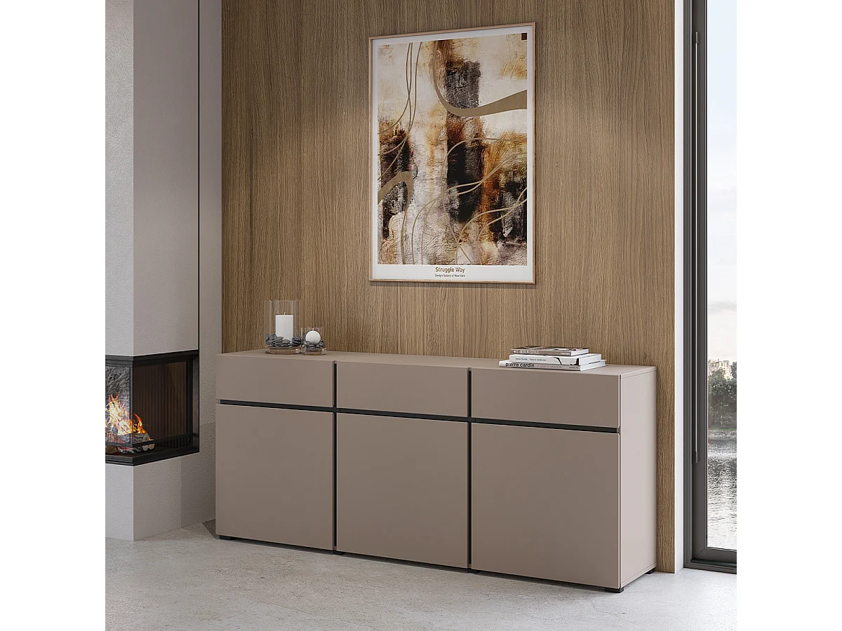 Lilia Taupe 3-deurs dressoir met 3 laden