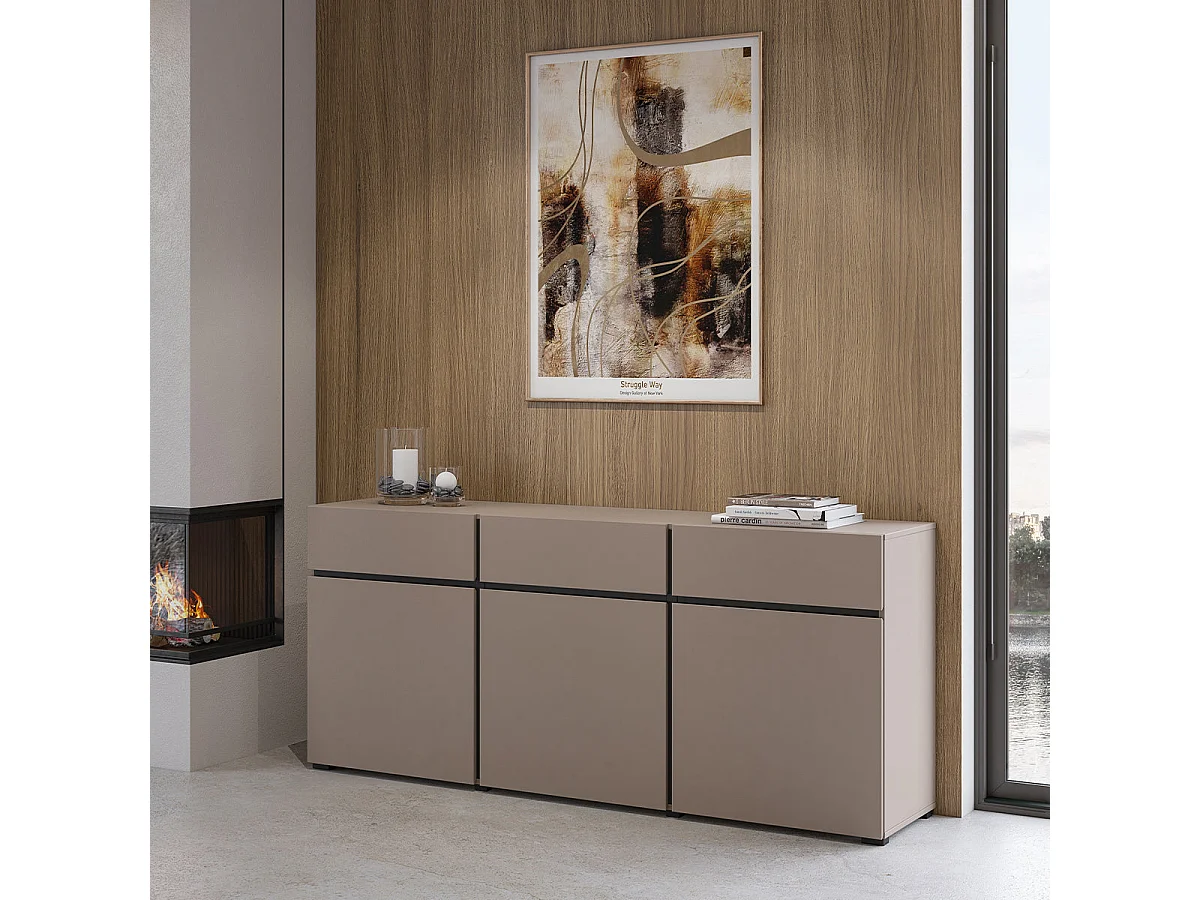 Buffet 3 portes 3 tiroirs Lilia Taupe