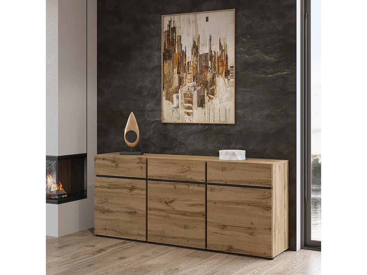 Lilia Houten 3-deurs dressoir met 3 laden