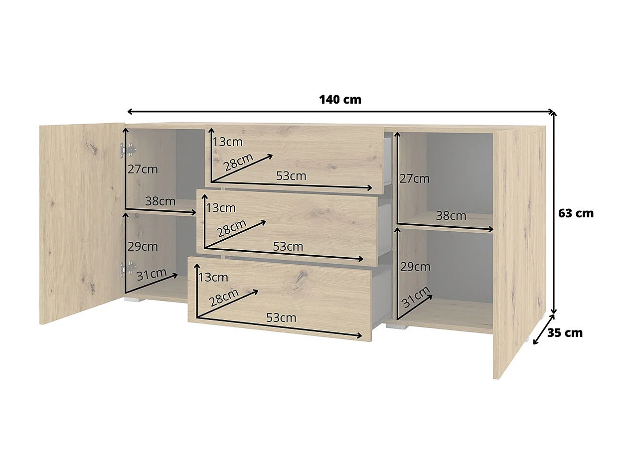 Buffet 2 ante 3 cassetti Glora marrone 63cm