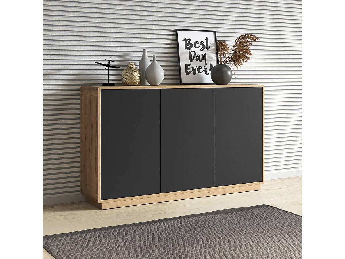 Buffet 3 portes Raven Noir et Bois