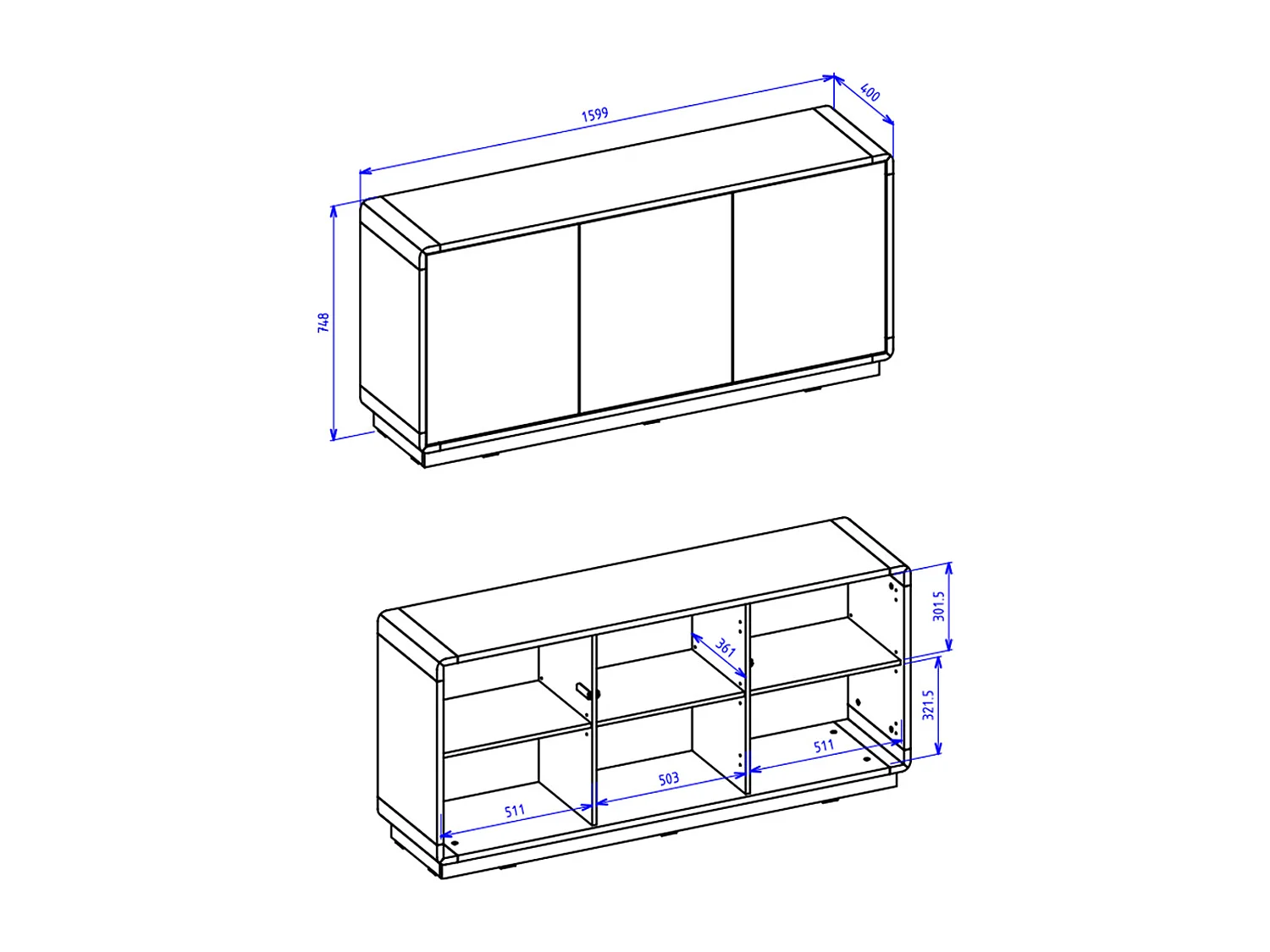 Buffet 3 portes Raven Noir et Bois