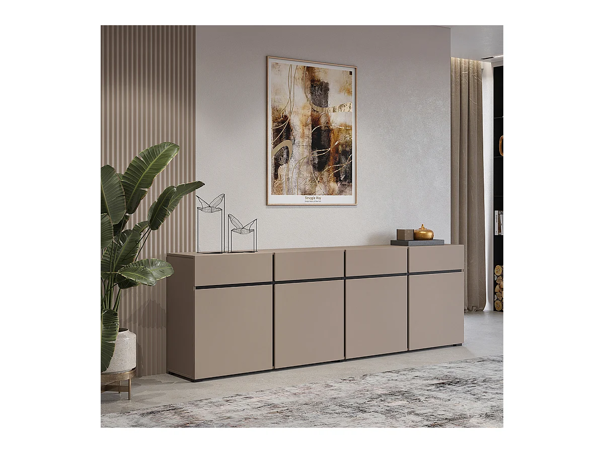 Buffet 4 portes 4 tiroirs Lilia Taupe