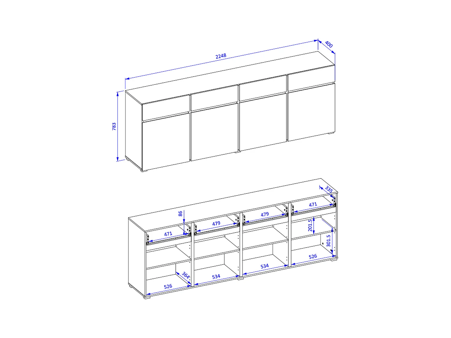 Buffet 4 portes 4 tiroirs Lilia Taupe