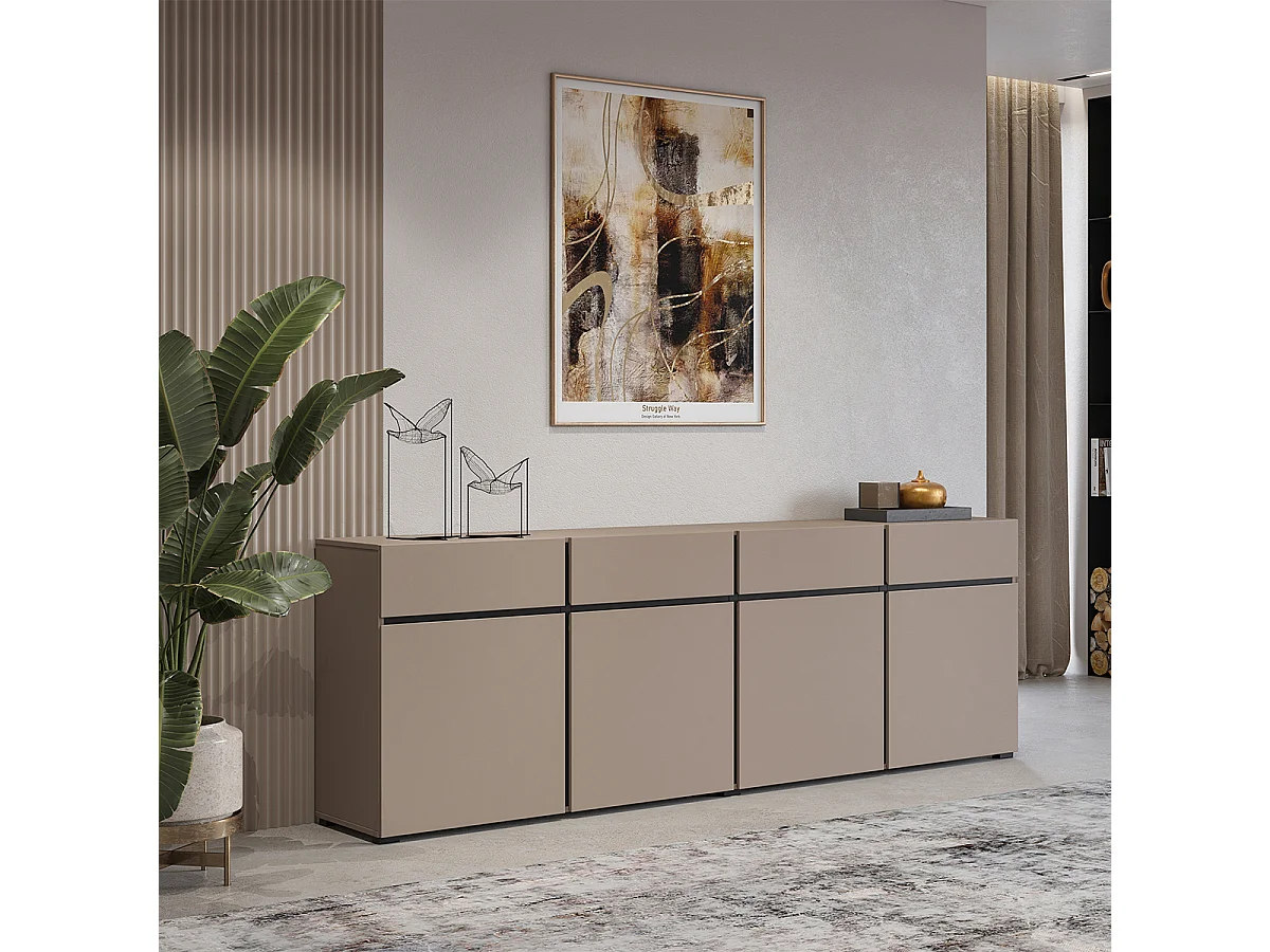Buffet 4 portes 4 tiroirs Lilia Taupe