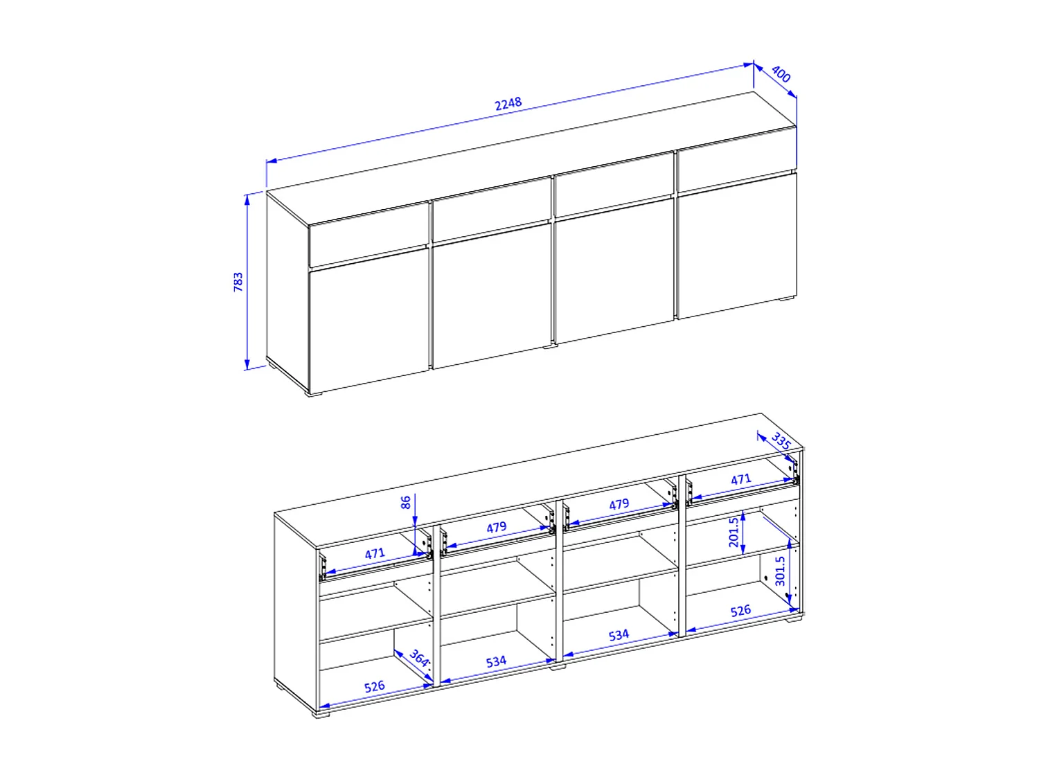 Lilia Violet 4-deurs dressoir met 4 laden