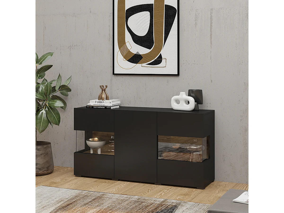 Buffet 3 portes Glora Noir et Bois