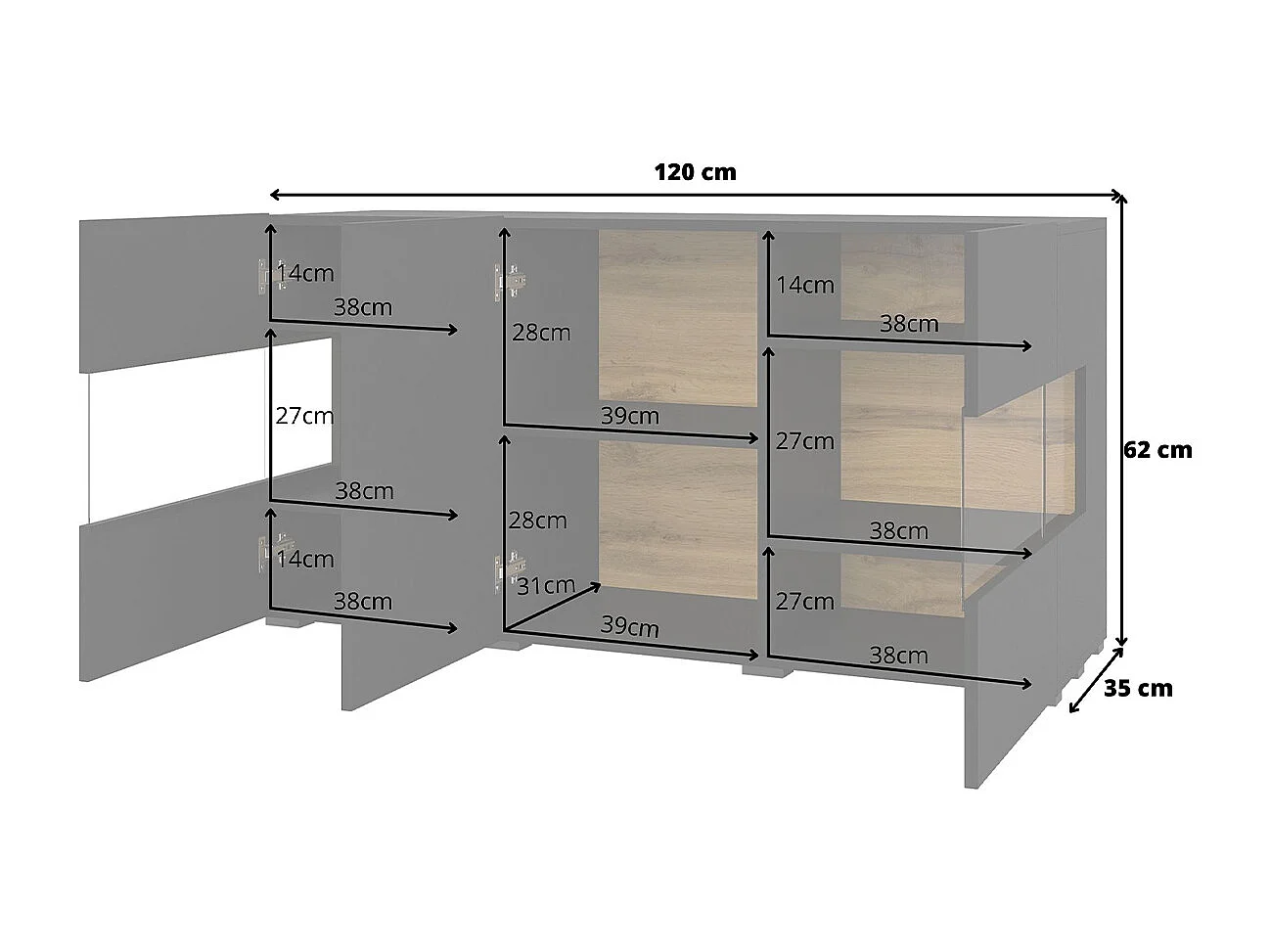 Buffet 3 portes Glora Noir et Bois