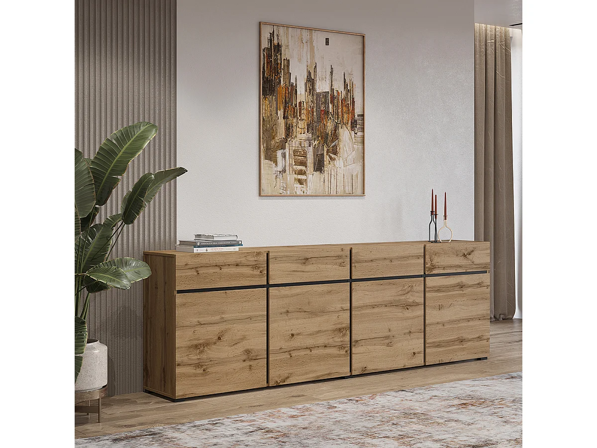 Buffet 4 portes 4 tiroirs Lilia Bois