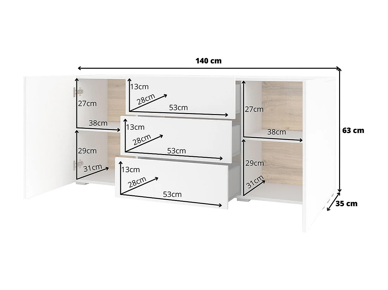 Buffet 2 portes 3 tiroirs Glora Blanc