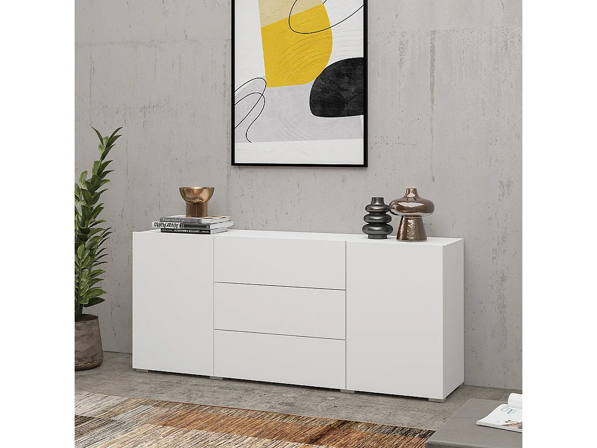 Sideboard 2 Türen 3 Schubladen Glora Weiß