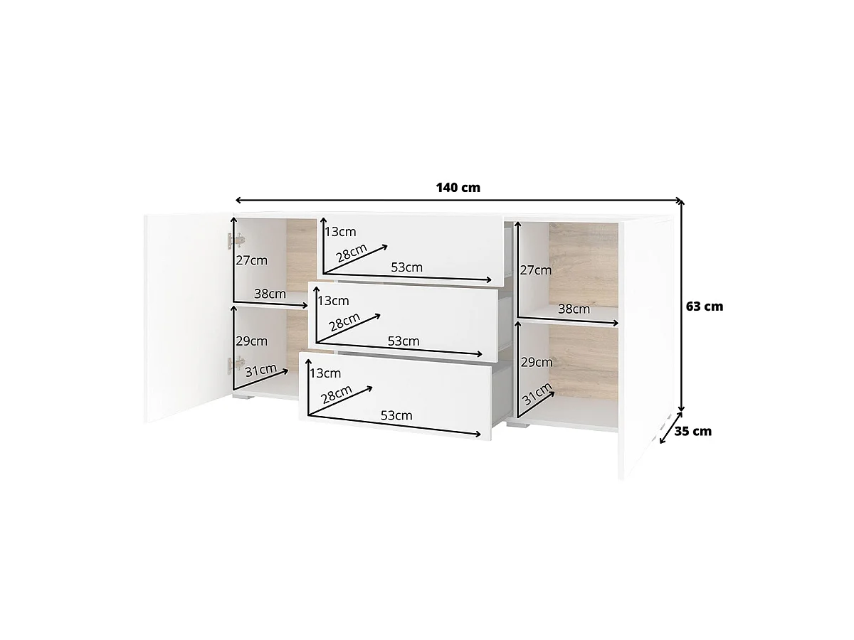 Sideboard 2 Türen 3 Schubladen Glora Weiß