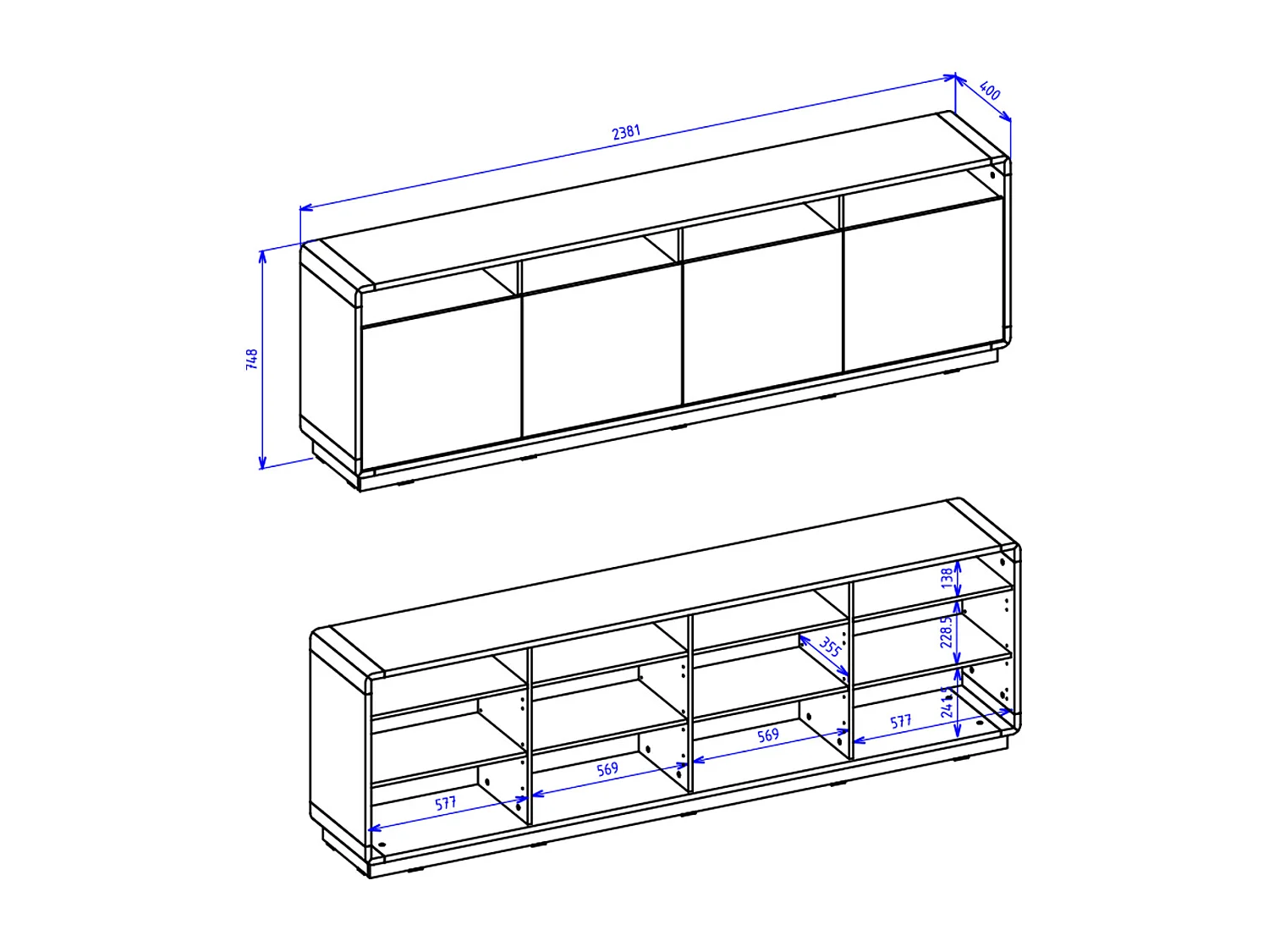 Buffet 4 portes Raven Noir et Bois