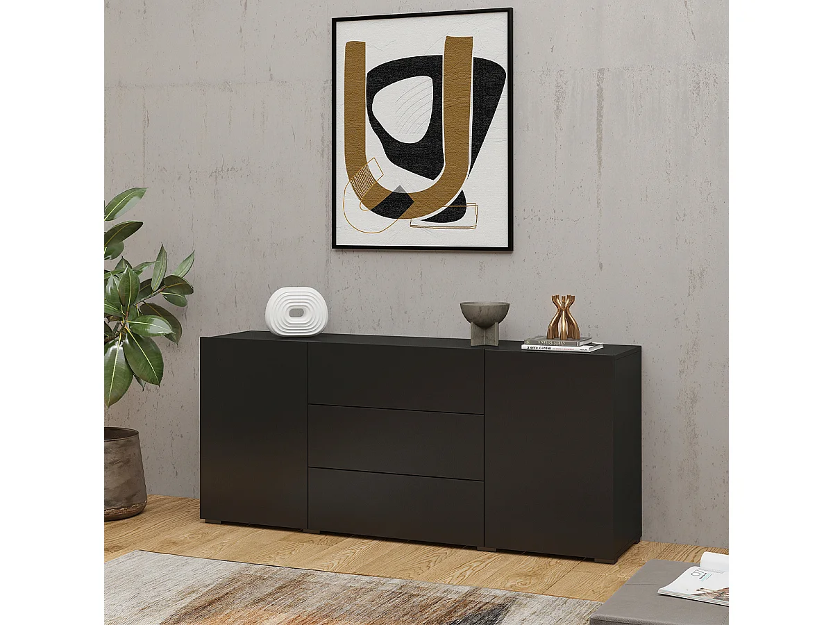 Buffet 2 portes 3 tiroirs Glora Noir