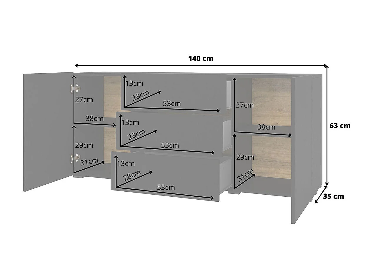 Buffet 2 portes 3 tiroirs Glora Noir