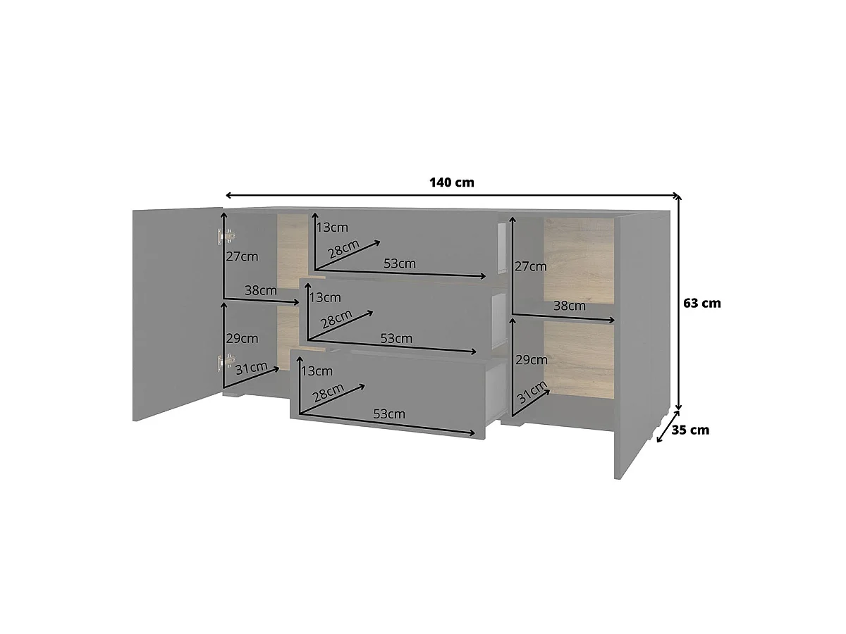 Sideboard 2 Türen 3 Schubladen Glora Schwarz