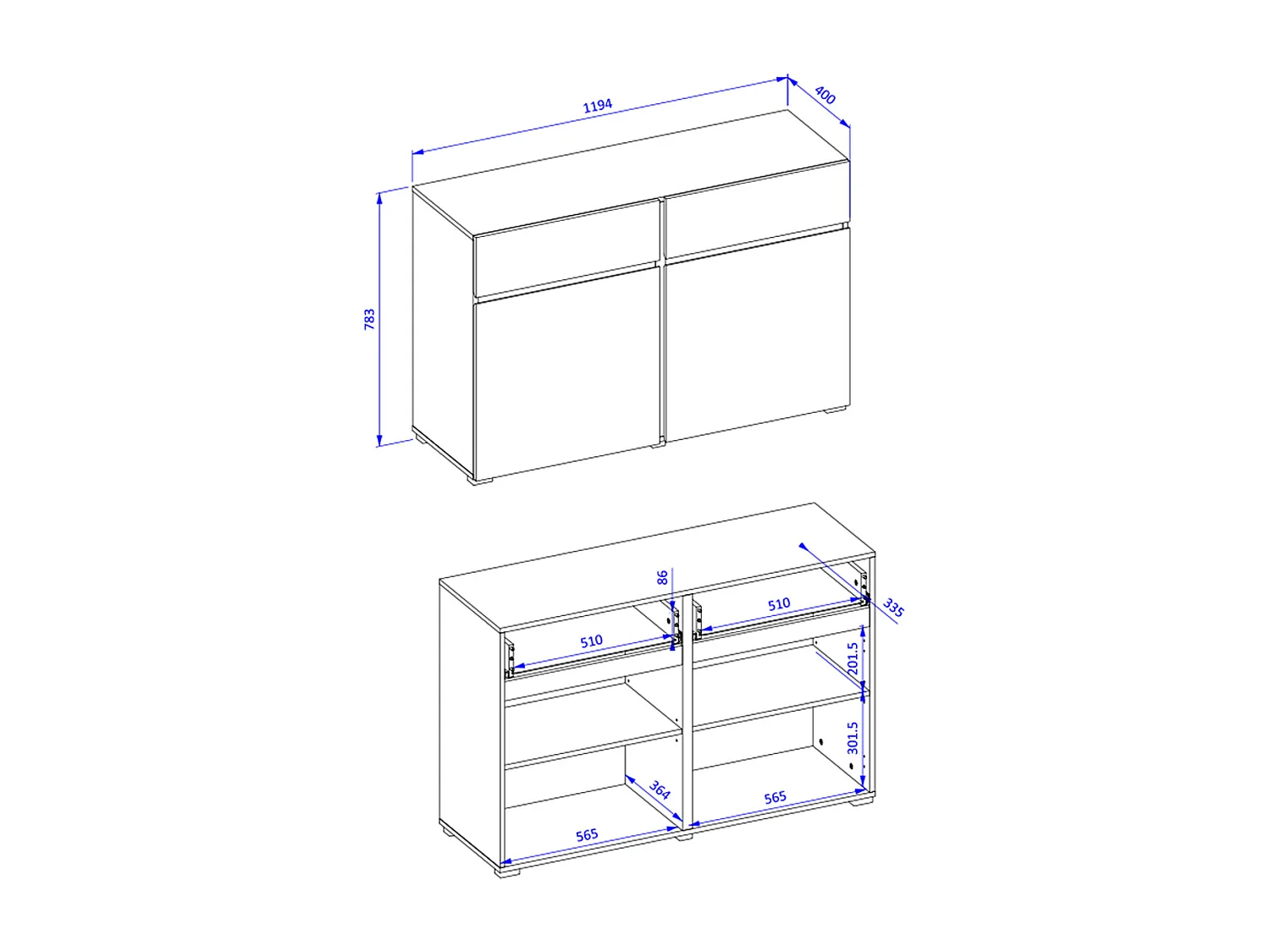 Lilia Wit 2-deurs dressoir met 2 laden