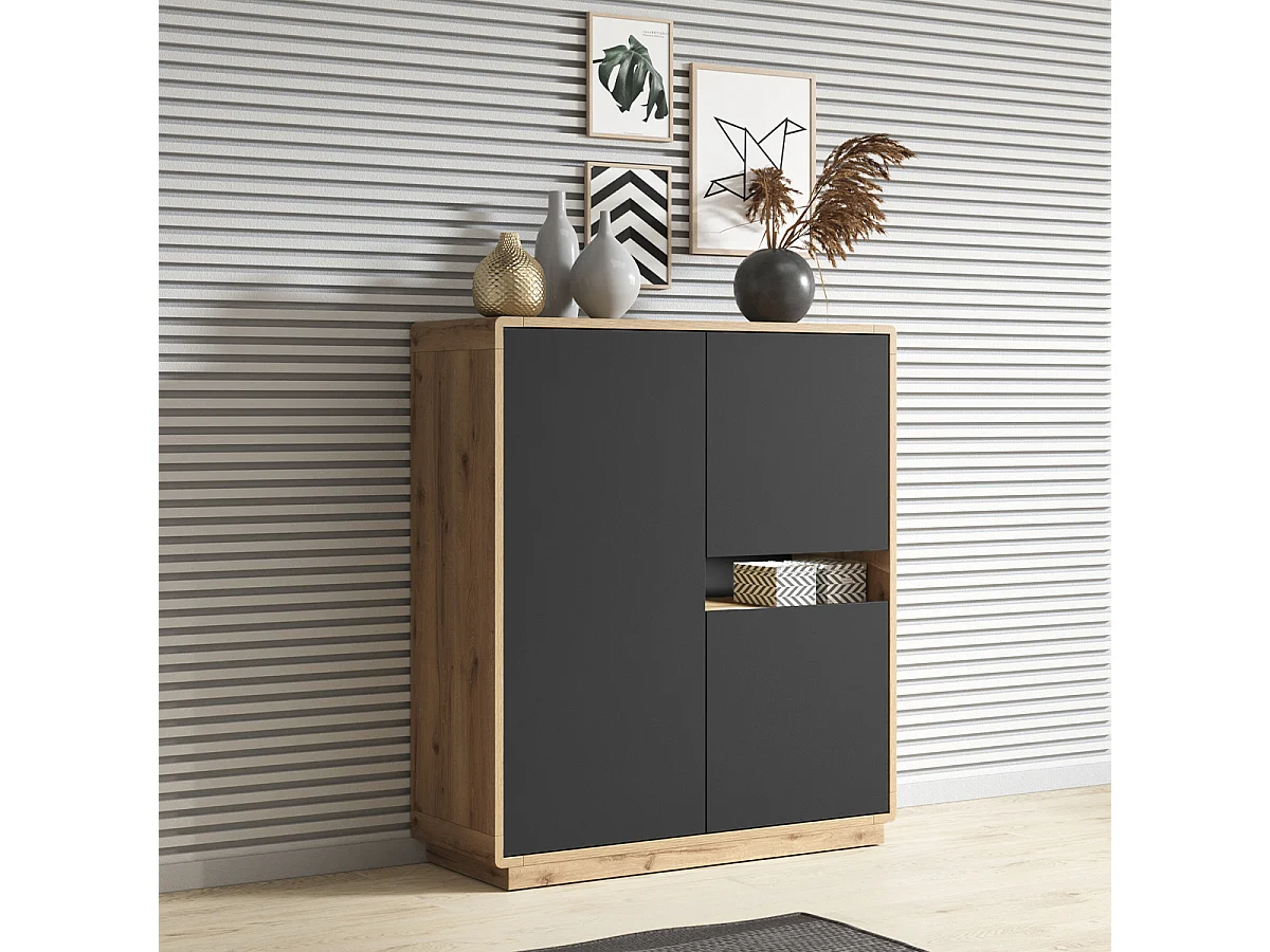 Buffet haut 3 portes Raven Noir et Bois