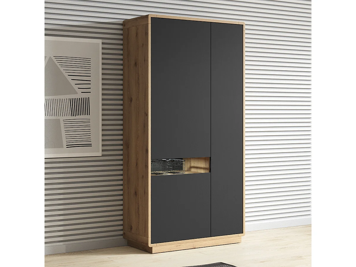 Armadio 3 ante Raven nero opaco e marrone 181cm