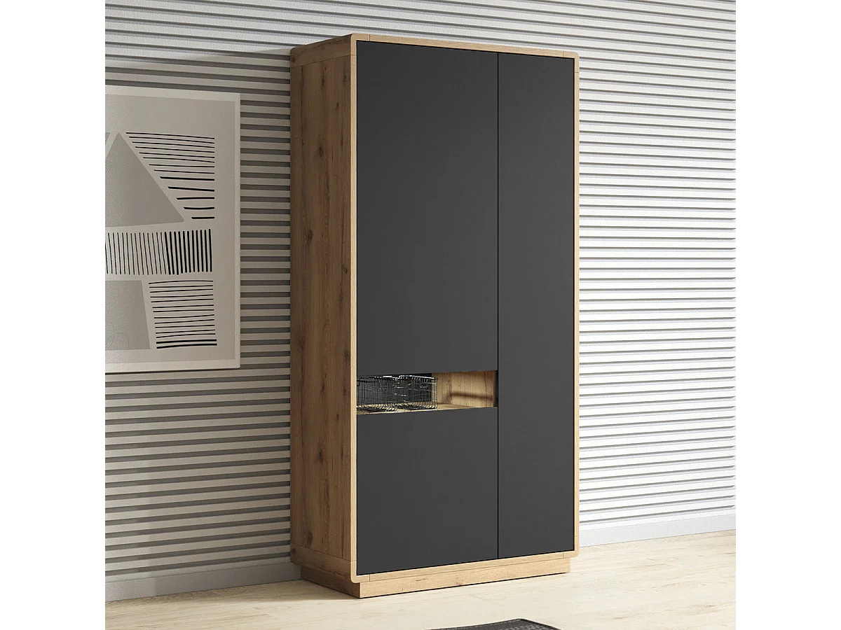Raven Black and Wood 3-door wardrobe