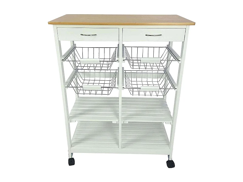 Meyvaser - Carro de Cocina de Cocina con Ruedas con 4 cestas extraíbles 4 bandejas y 2 cajones Oporto 8 Color Blanco 87x 67 x 37 Cm