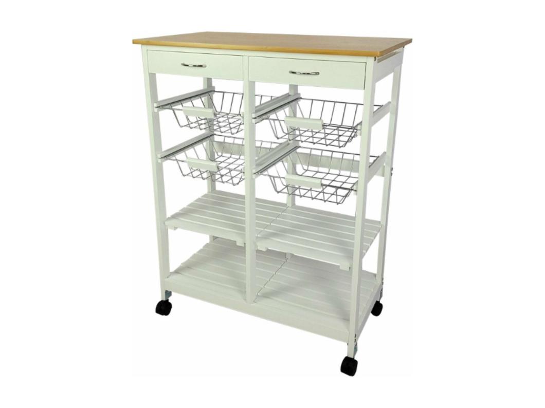 Carro de Cocina de Cocina con Ruedas con 4 cestas extraíbles 4 bandejas y 2 cajones Oporto 8 Color Blanco 87x 67 x 37 Cm
