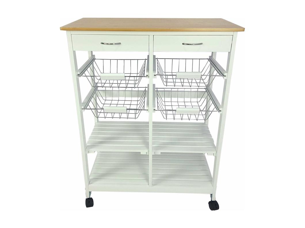 Carro de Cocina de Cocina con Ruedas con 4 cestas extraíbles 4 bandejas y 2 cajones Oporto 8 Color Blanco 87x 67 x 37 Cm