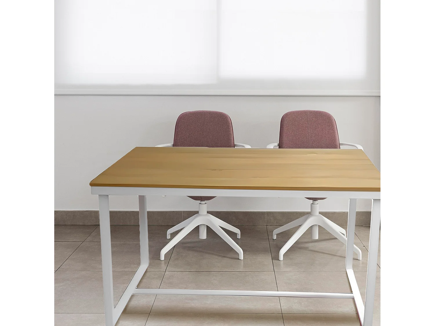 Meyvaser - Mesa de Escritorio 120 Cm de ancho con patas de Metal Blanco y tapa de madera 58x74x120 Cm