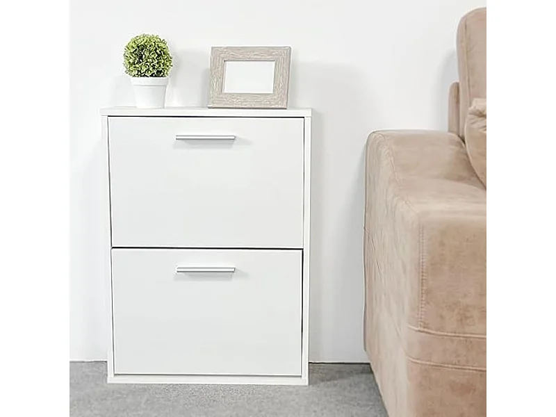 Meyvaser - Zapatero con 2 Puertas, Mueble para Zapatos Estrecho en Color Blanco, Medidas: 73 cm (Alto) x 54 cm (Ancho) x 18 cm (Fondo)