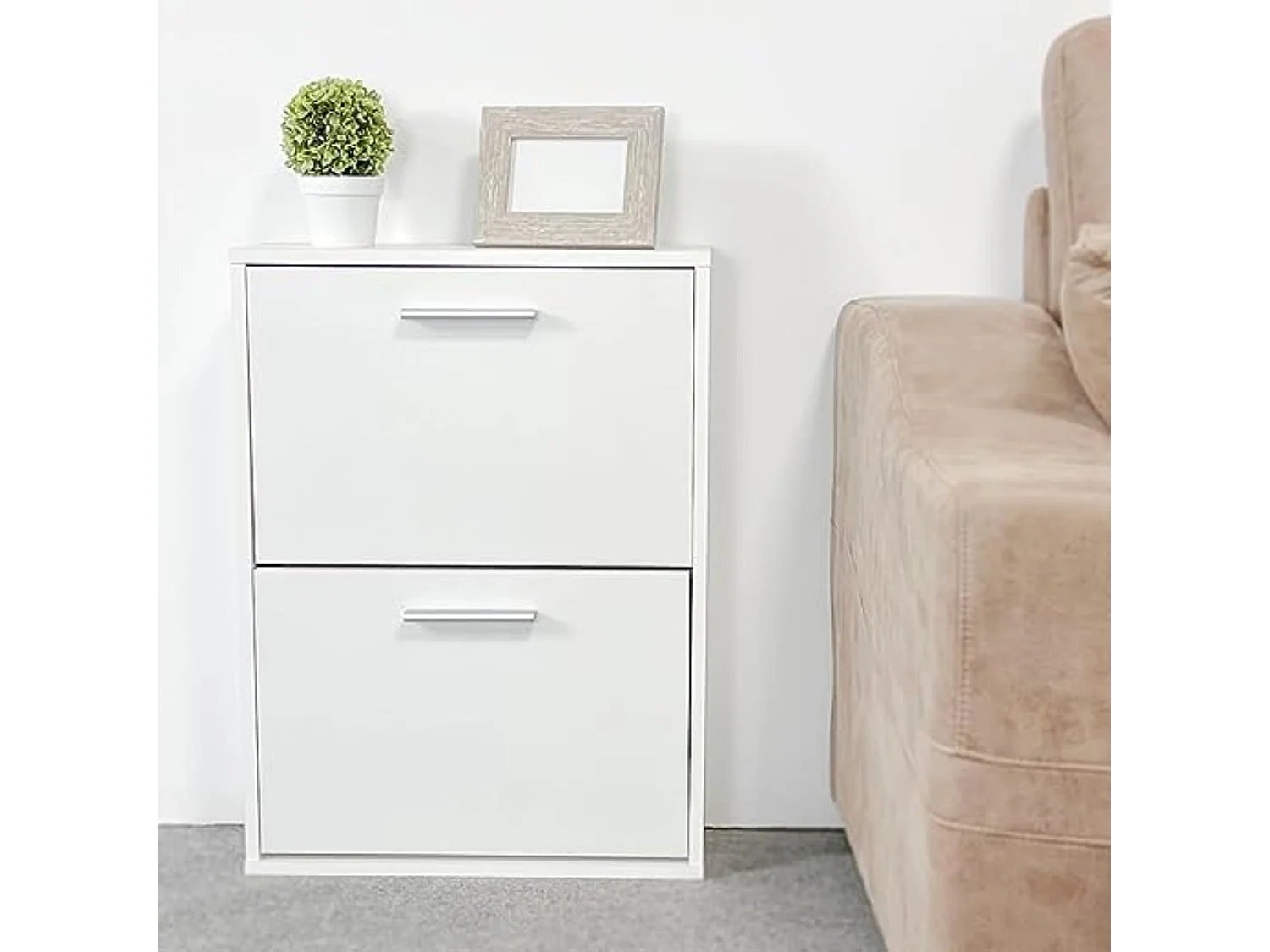Meyvaser - Zapatero con 2 Puertas, Mueble para Zapatos Estrecho en Color Blanco, Medidas: 73 cm (Alto) x 54 cm (Ancho) x 18 cm (Fondo)