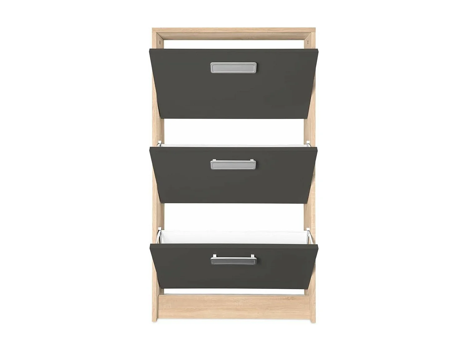 Meyvaser - Zapatero 3 Puertas, Zapatero Estrecho, Acabado en Color Roble y Grafito, Medidas: 108 cm (Alto) x 60 cm (Ancho) x 17 cm (Fondo)