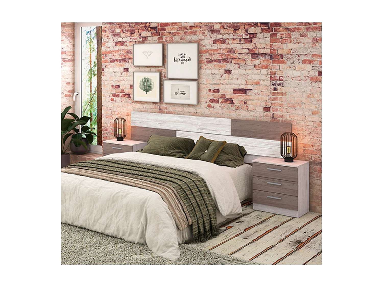 Meyvaser - Mesita de Noche, Mesilla de Dormitorio, Color Andersen Pino- Gris, Medidas: 50 cm (La) x 34,6 cm (Fo) x 55 cm (Al)