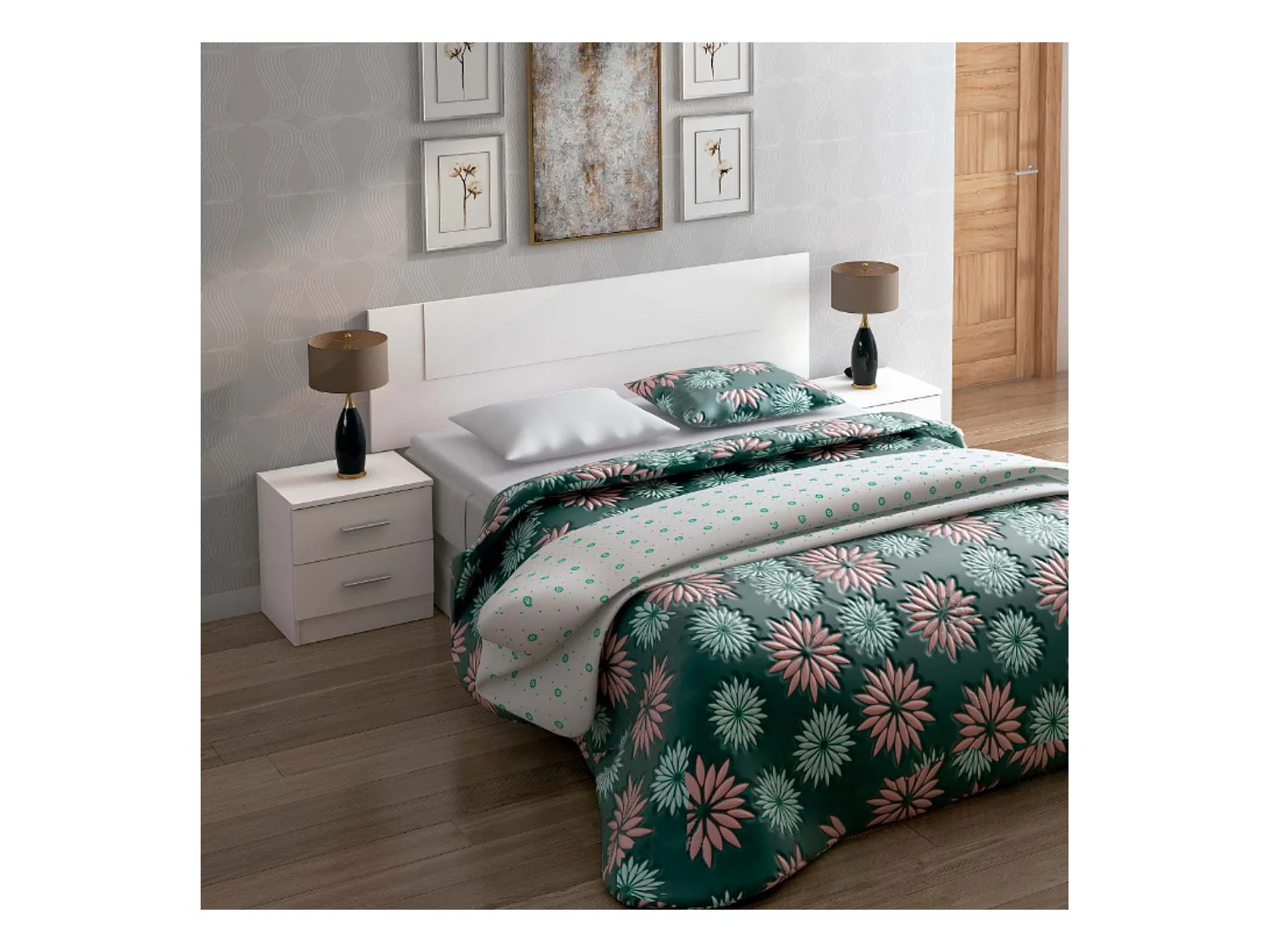 Cabecero de cama + 2 mesitas de noche Color blanco 160x45x1,6 cm (anchoxaltoxfondo)