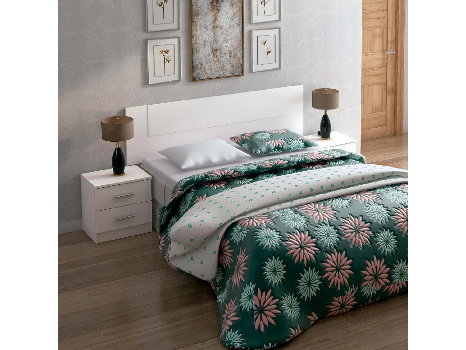 Cabecero de cama + 2 mesitas de noche Color blanco 160x45x1,6 cm (anchoxaltoxfondo)