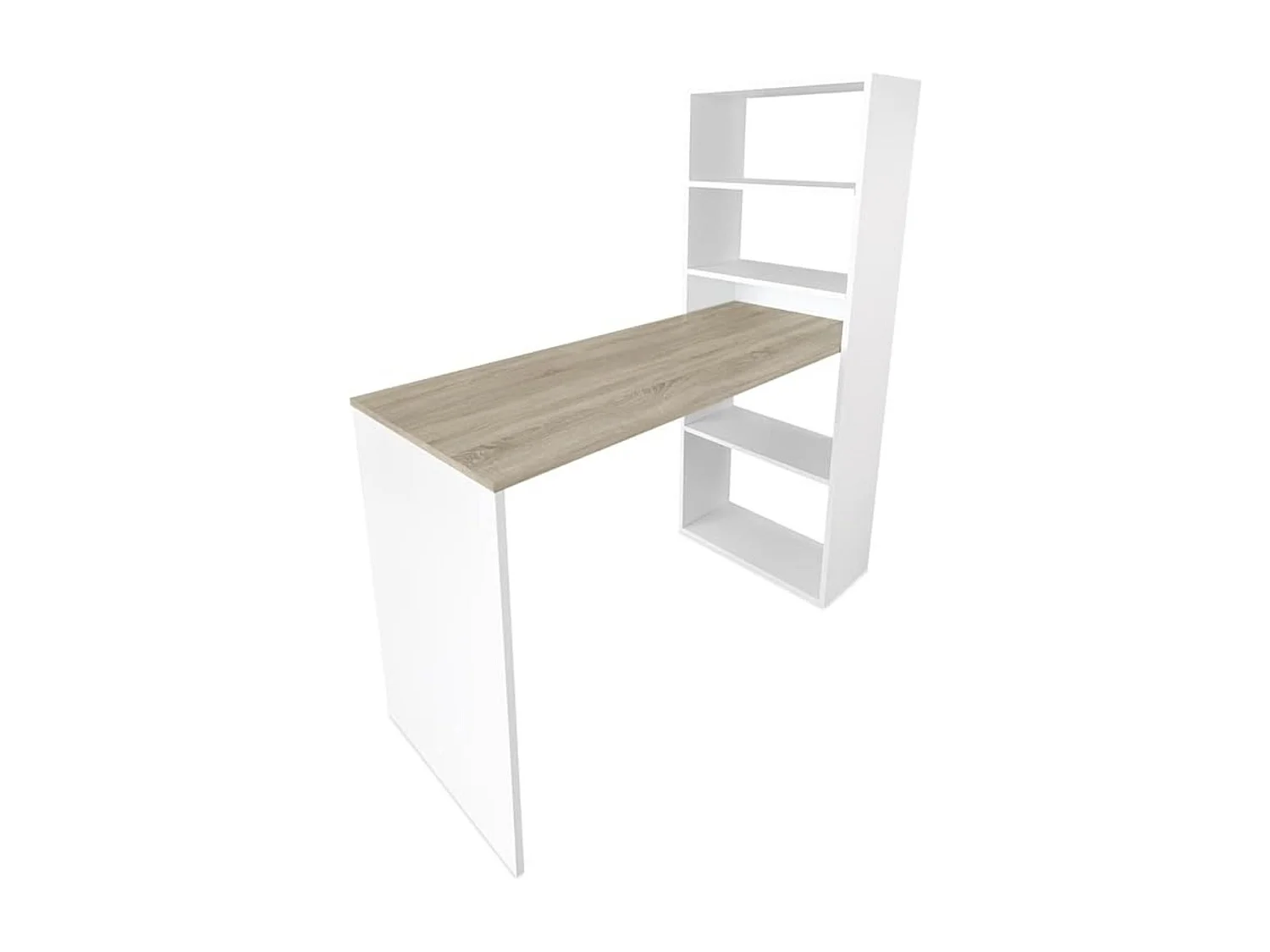 Meyvaser - Mesa de Ordenador,Mesa Escritorio con Estanteria Reversible, Medidas: 122 cm (Ancho) x 50 cm (Fondo) x140 cm (Alto) Color Blanco y Cambrian