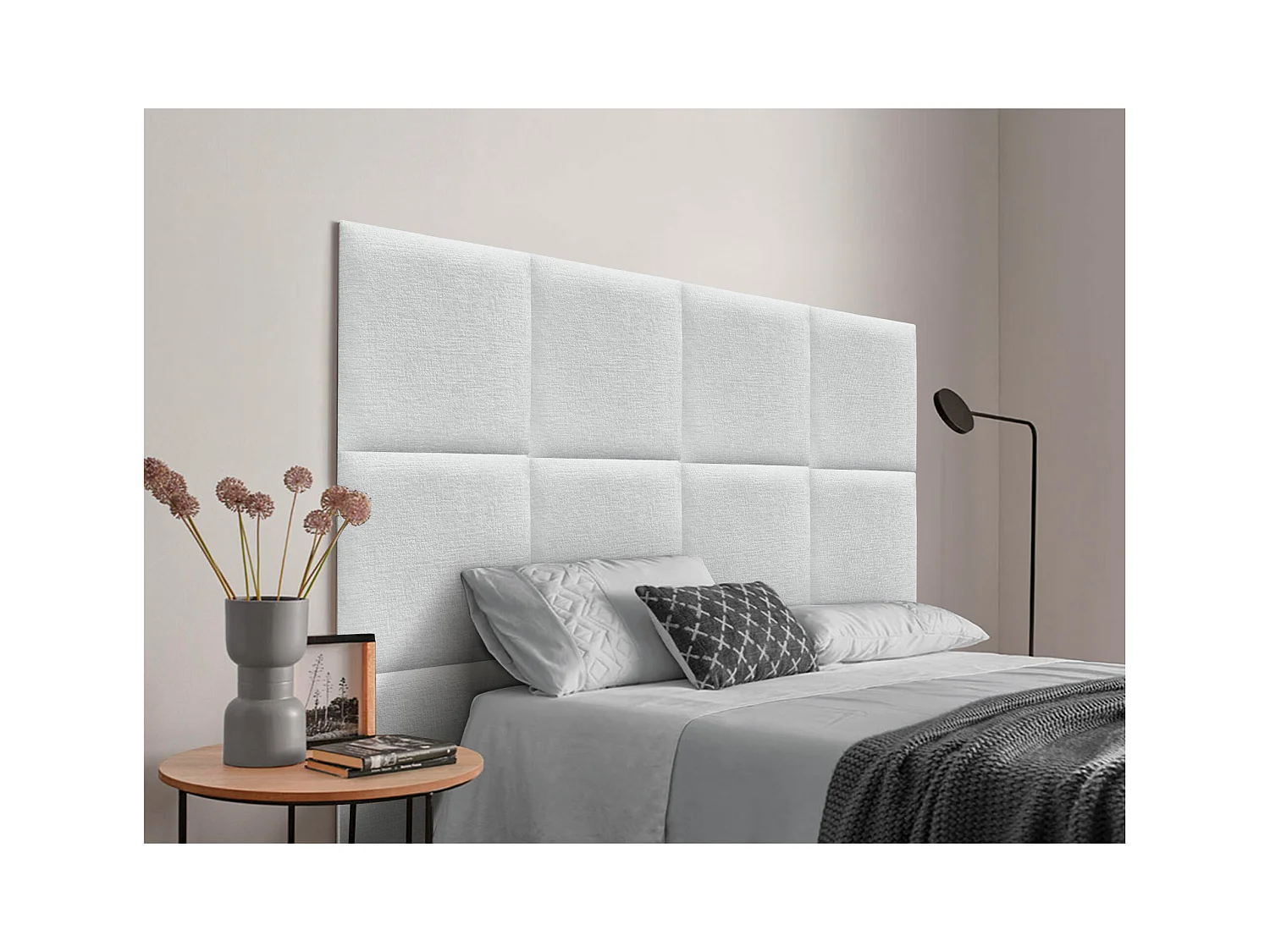 DHOME Testiera Imbottita in Lana Ecologica Composta da Pannelli Autoadesivi Intercambiabili Camera da Letto di Lusso Imbottita (Bianco, 200cm)