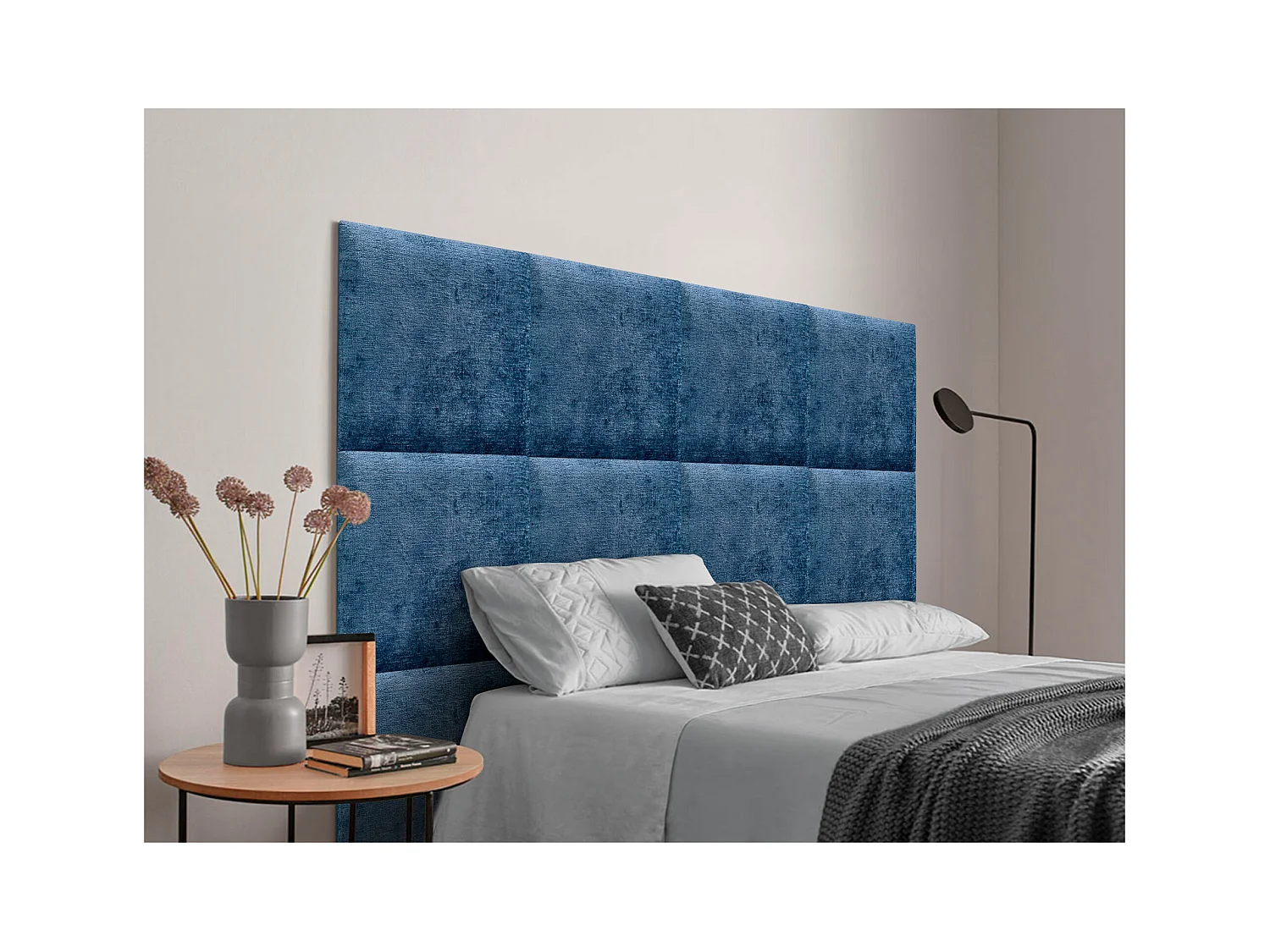 DHOME Gestoffeerd hoofdeinde in ecologische wol samengesteld uit verwisselbare zelfklevende panelen Luxe slaapkamer opgevuld (blauw,160cm)