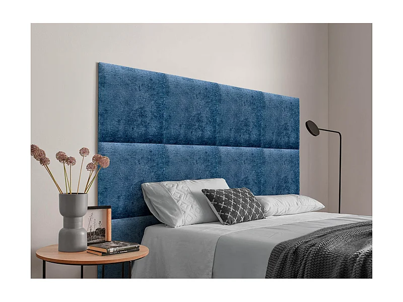 DHOME Tête de Lit Rembourrée en Laine Écologique Composée de Panneaux Autocollants Interchangeables Chambre de Luxe Rembourrée (Bleu, 160 cm)