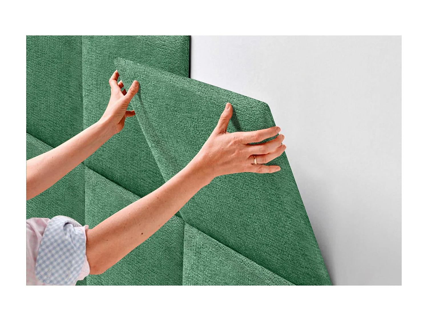 DHOME Tête de Lit Rembourrée en Laine Écologique Composée de Panneaux Autocollants Interchangeables Chambre de Luxe Rembourrée (Vert, 110 cm)