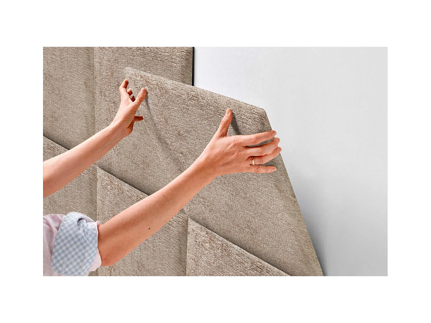 DHOME Gepolstertes Kopfteil aus ökologischer Wolle, bestehend aus austauschbaren selbstklebenden Paneelen, luxuriöses gepolstertes Schlafzimmer (Hellbraun, 80cm)