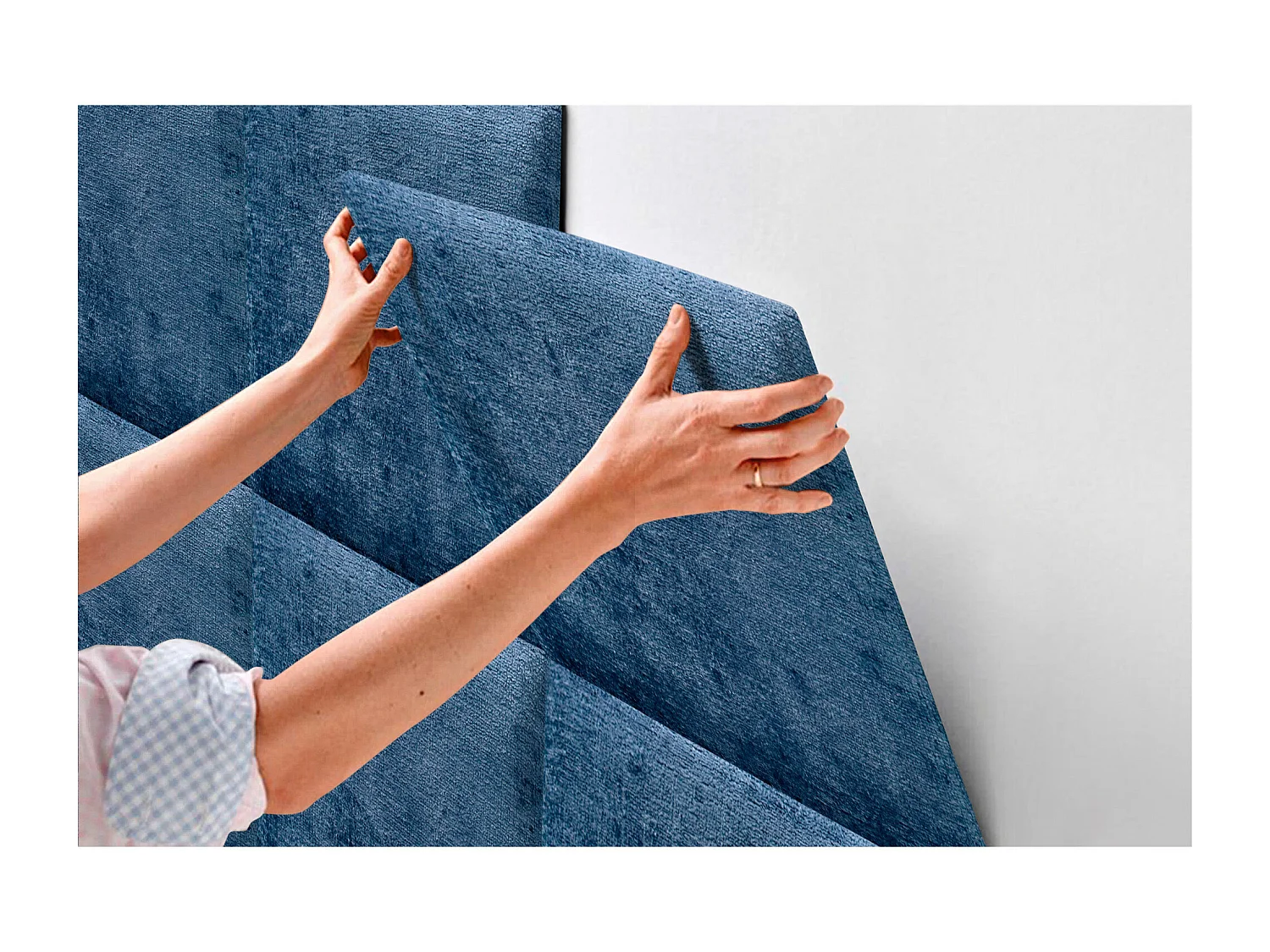 DHOME Gepolstertes Kopfteil aus ökologischer Wolle, bestehend aus austauschbaren selbstklebenden Paneelen, luxuriöses gepolstertes Schlafzimmer (blau, 110cm)