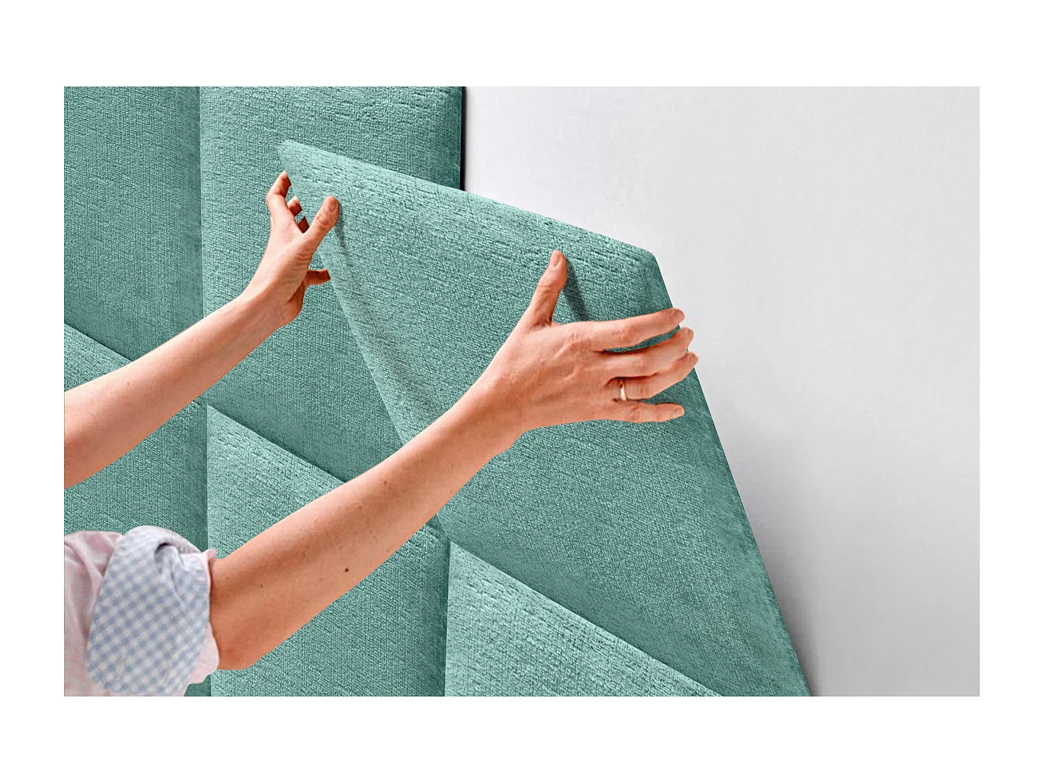 DHOME Tête de Lit Rembourrée en Laine Écologique Composée de Panneaux Autocollants Interchangeables Chambre de Luxe Rembourrée (vert aqua, 95 cm)