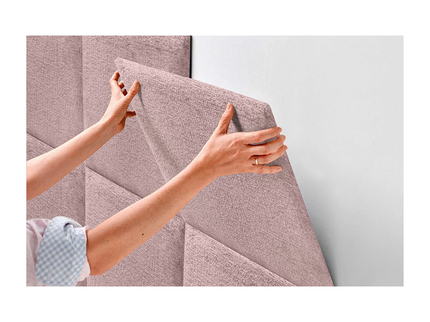 DHOME Cabeceira  Estofada em Lã Ecológica Composta por Painéis Autoadesivos Intercambiáveis ​​Quarto Luxo Acolchoado (Salmão, 150cm)