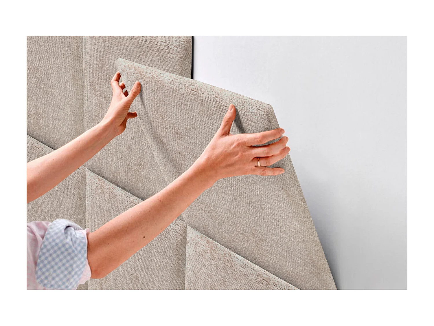 DHOME Gepolstertes Kopfteil aus ökologischer Wolle, bestehend aus austauschbaren selbstklebenden Paneelen, luxuriöses gepolstertes Schlafzimmer (Beige, 145cm)