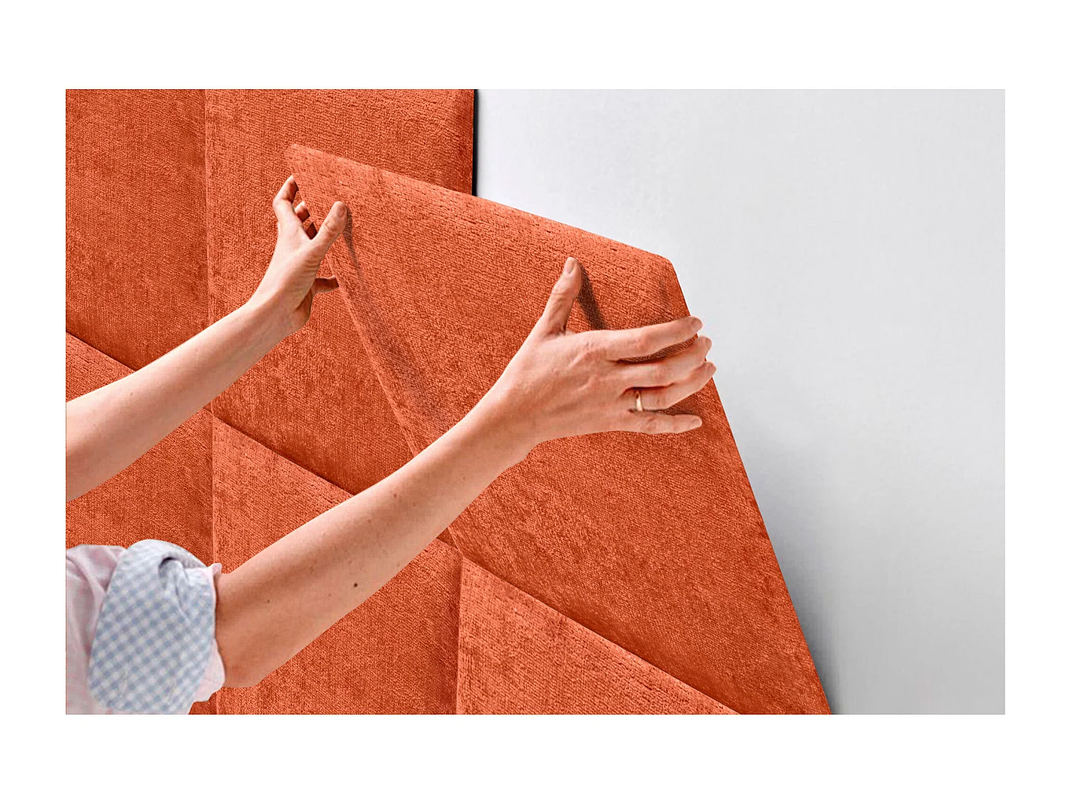 DHOME Tête de Lit Rembourrée en Laine Écologique Composée de Panneaux Autocollants Interchangeables Chambre de Luxe Rembourrée (Orange, 160 cm)