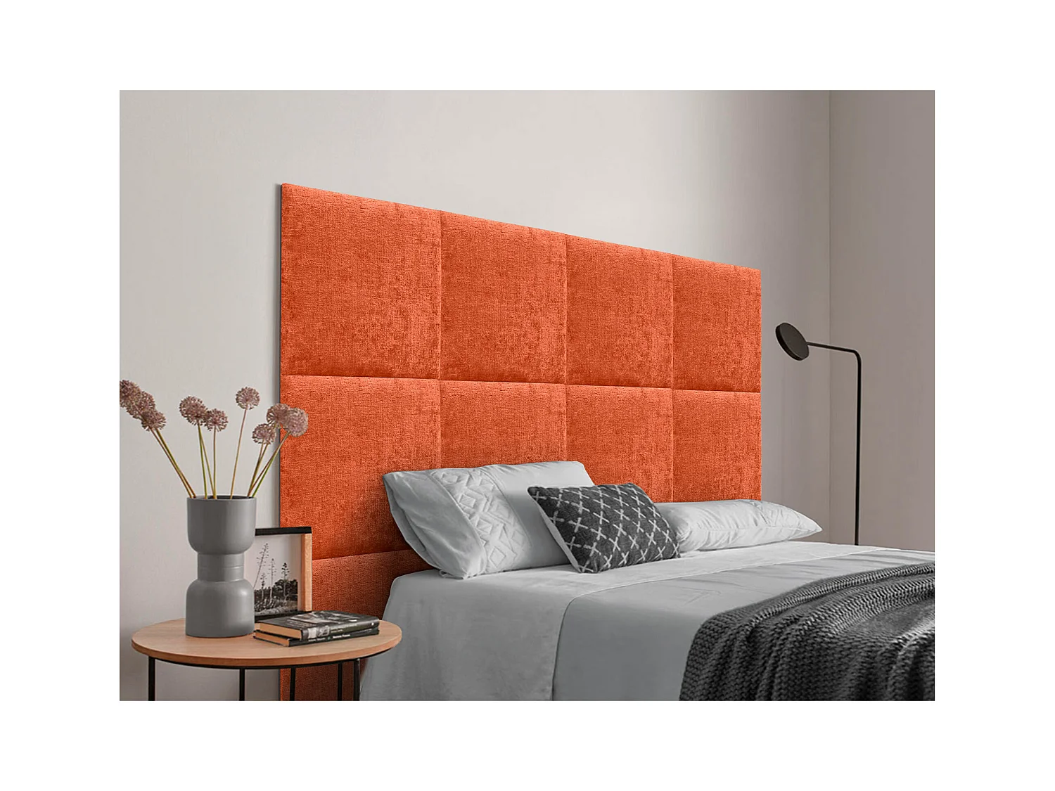 DHOME Tête de Lit Rembourrée en Laine Écologique Composée de Panneaux Autocollants Interchangeables Chambre de Luxe Rembourrée (Orange, 140 cm)